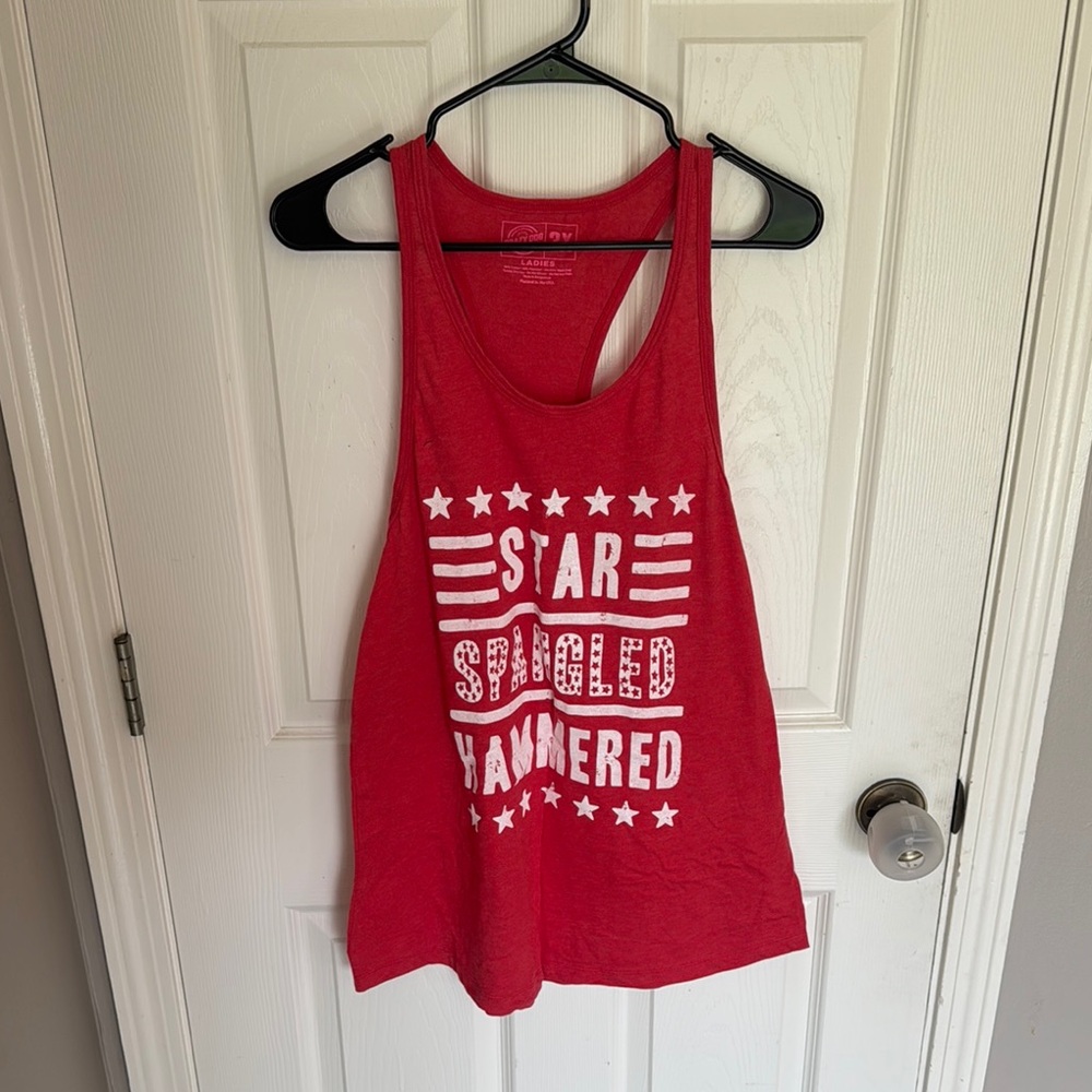 Red and white 3X “Star spangled Hammered” tank top